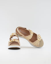 SANDALIA DOS HEBILLAS PLANTILLA EXTRAIBLE MUJER CIERRE TRES VELCROS ANCHO ESPECIAL COLOR BEIGE PIE SANTO 260427