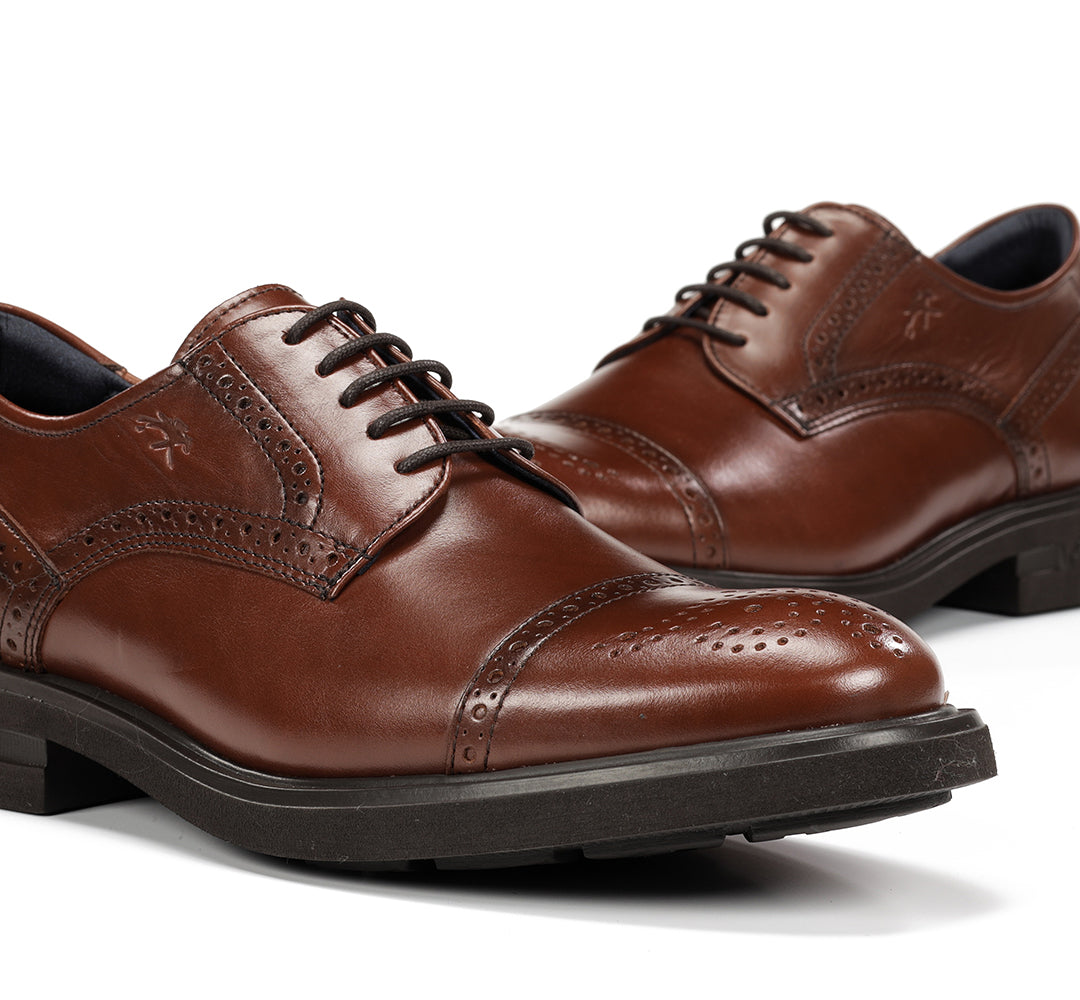 ZAPATO PICADO CORDON CUERO F0629 BELGAS CASTAÑO