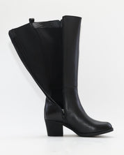 BOTA ALTA MUJER TACON MEDIO COLOR NEGRO CREMALLERA Y ELASTICO TREINTAS L-1504