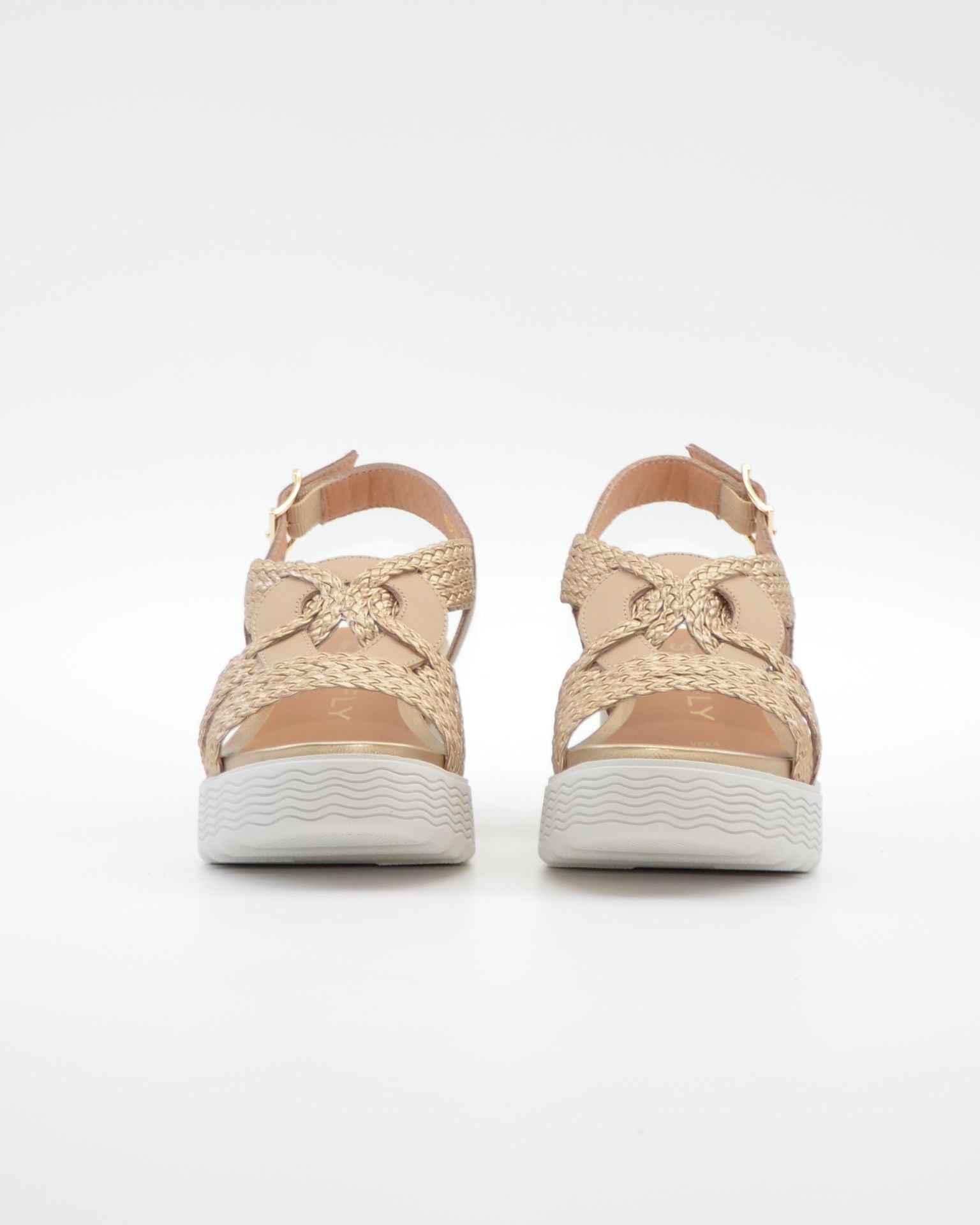 SANDALIA PLANA MUJER STONEFLY TRENZADA ORO Y BEIGE