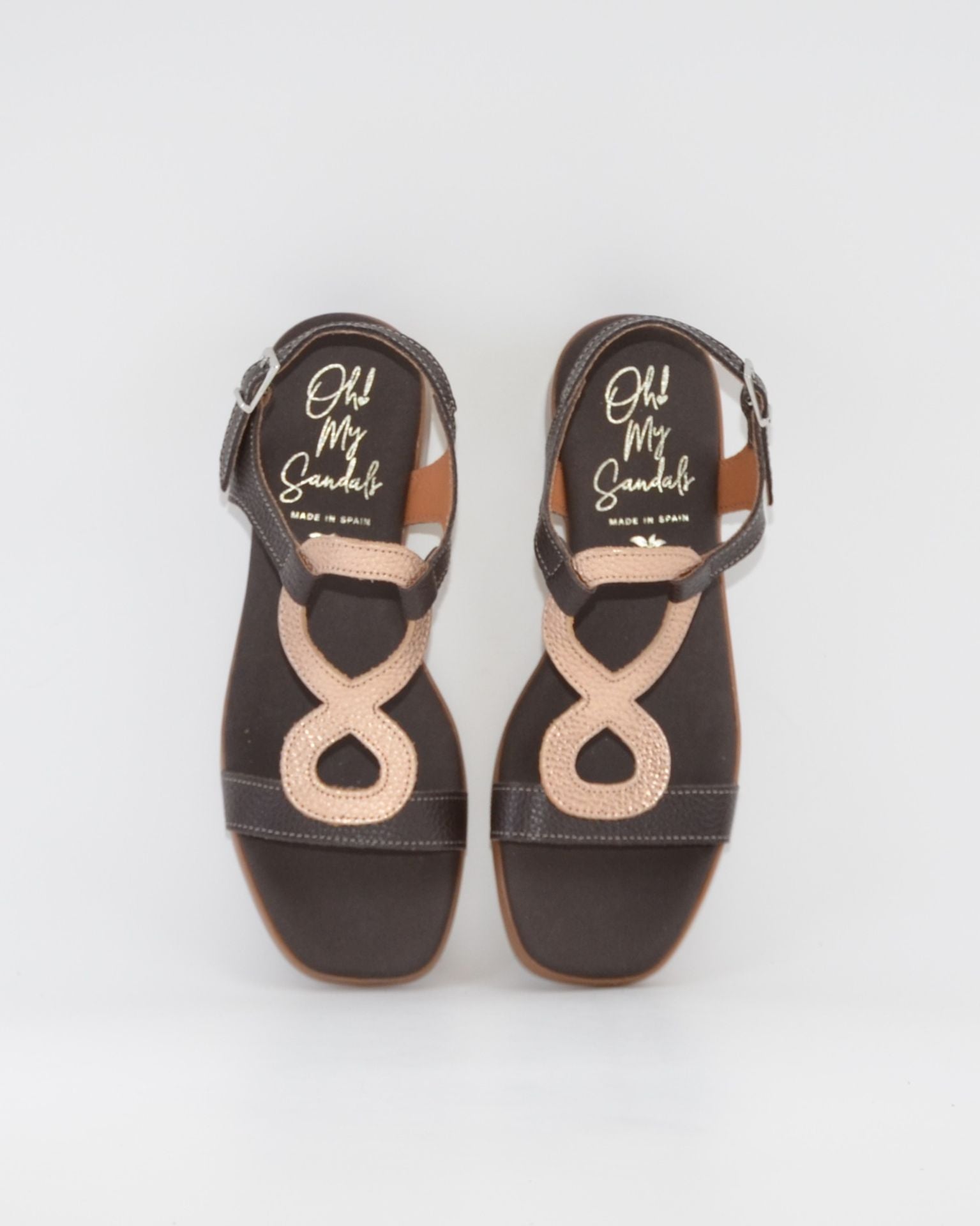 SANDALIA MUJER TACON BAJO COMBI MARRON DORADO PLANTA DE GEL OH MY SANDALS 5893