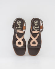 SANDALIA MUJER TACON BAJO COMBI MARRON DORADO PLANTA DE GEL OH MY SANDALS 5893