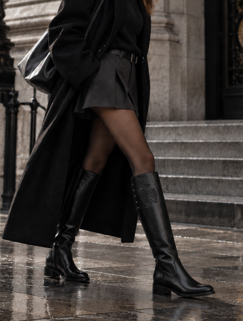BOTA PLANA MUJER NEGRA CON APERTURA AJUSTABLE EN EL GEMELO CARMELA 164010