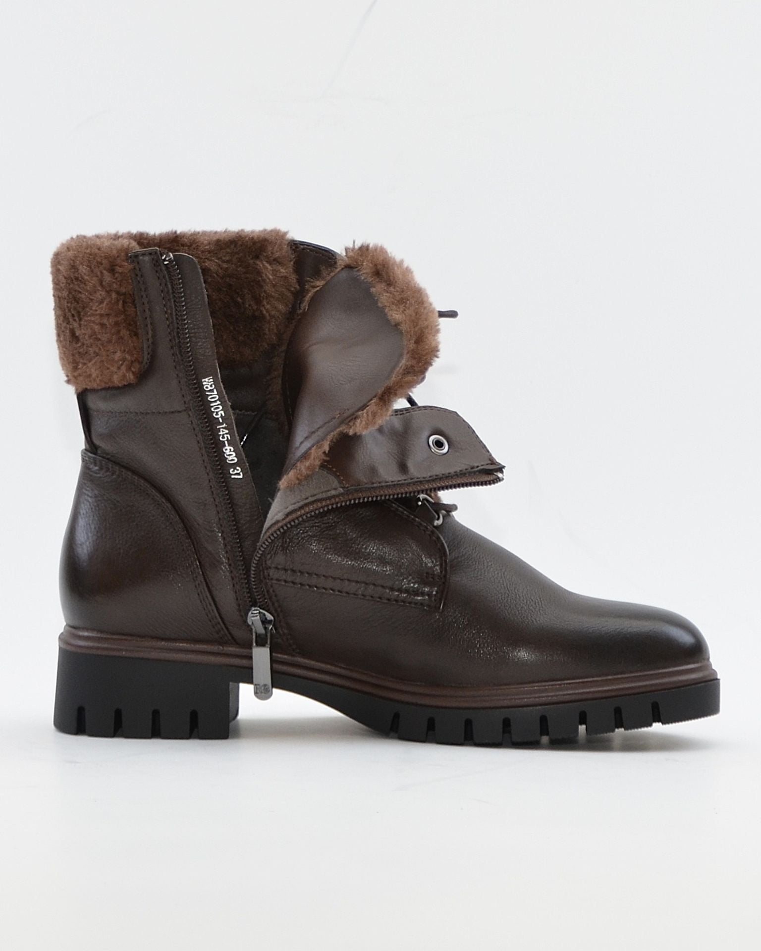 BOTIN PLANO MUJER CORDONES Y CREMALLERA COLOR  MARRON CHOCOLATE CON PELO REGARDE LE CIEL JUSTINA 02 COFFE