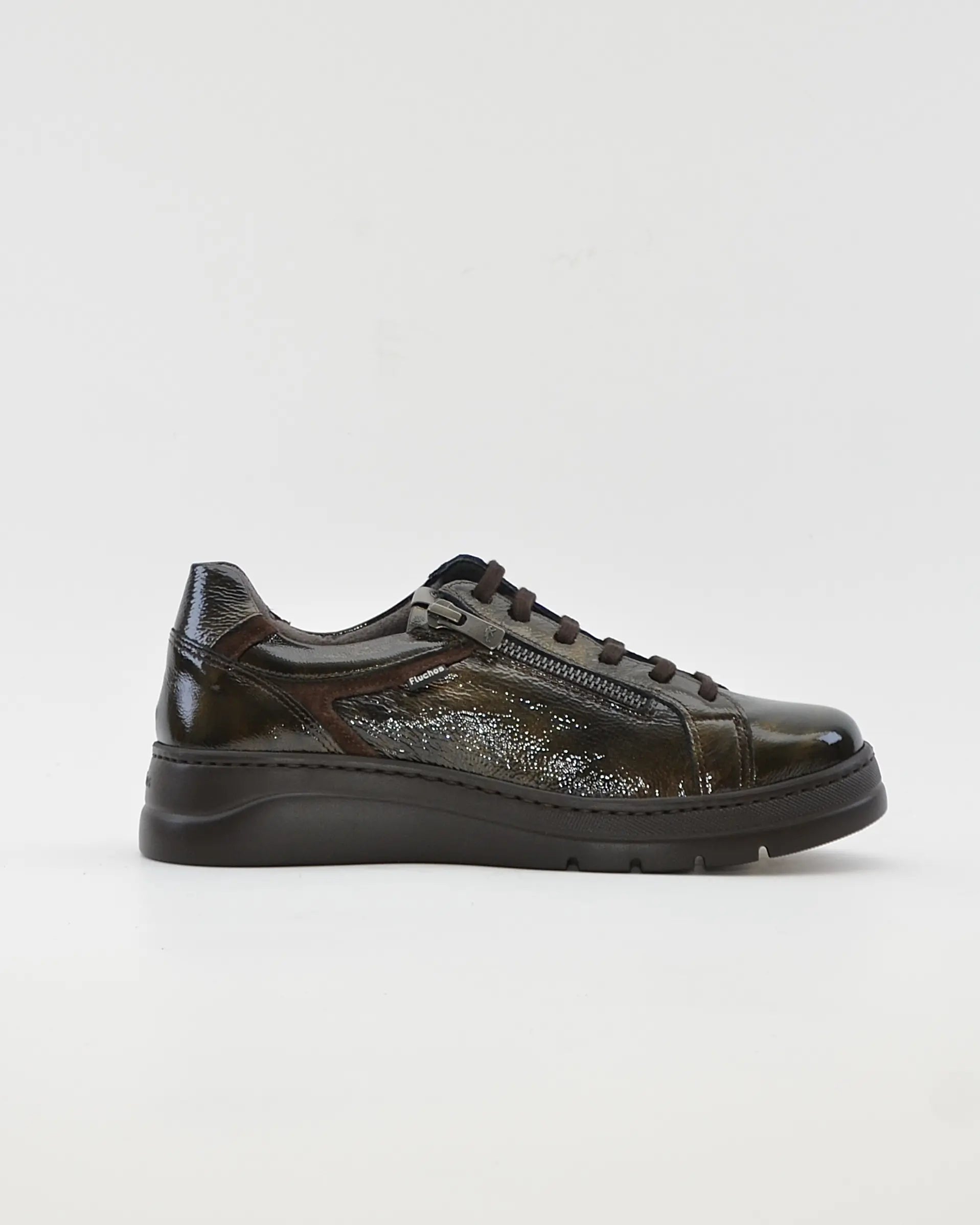 ZAPATO CASUAL MUJER PLANO FLUCHOS POMPASF1666 CHAROL OLIVA