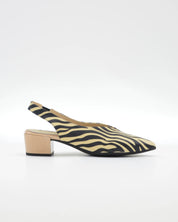 ZAPATO SALON DESTALONADO EN PIEL ANIMAL PRINT CEBRA LACOMBA HIBISCUS