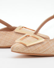ZAPATO FIESTA MUJER TEJIDO BEIGE ADORNO METÁLICO CAYETANO 56022