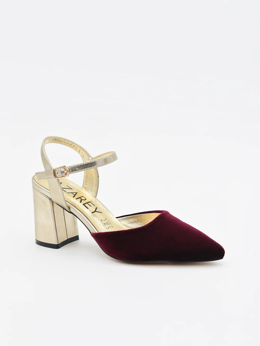 ZAPATO FIESTA TERCIOPELO BURDEOS PULSERA DORADA 459K214