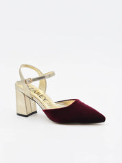 ZAPATO FIESTA TERCIOPELO BURDEOS PULSERA DORADA 459K214