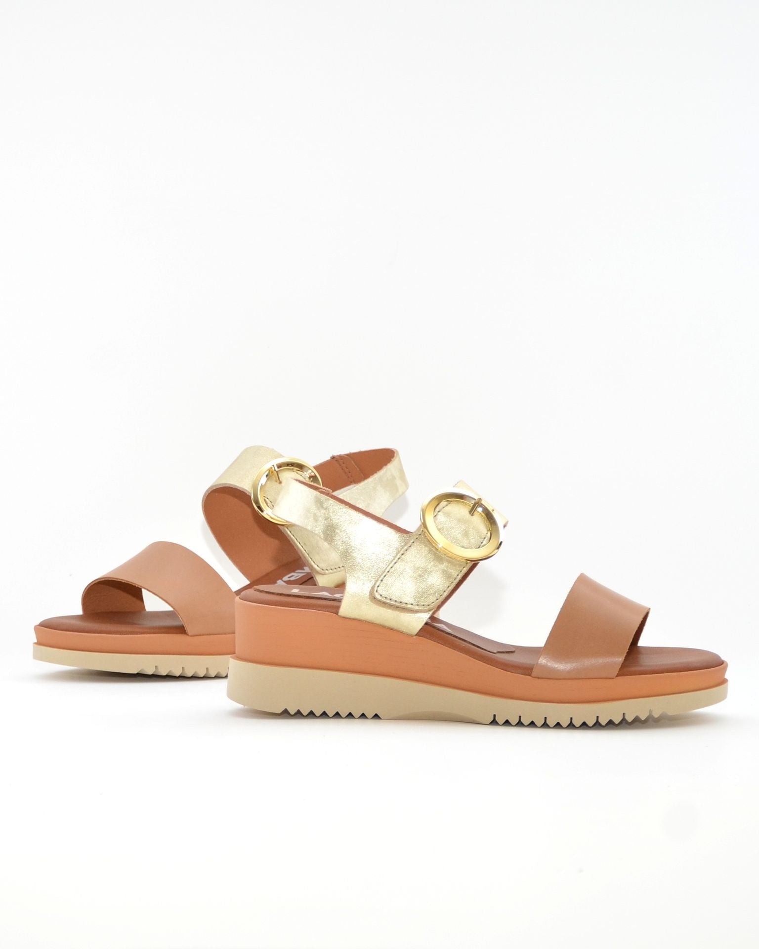 SANDALIA CUÑA MUJER PIEL COMBI CUERO ORO LACOMBA GENTIAN