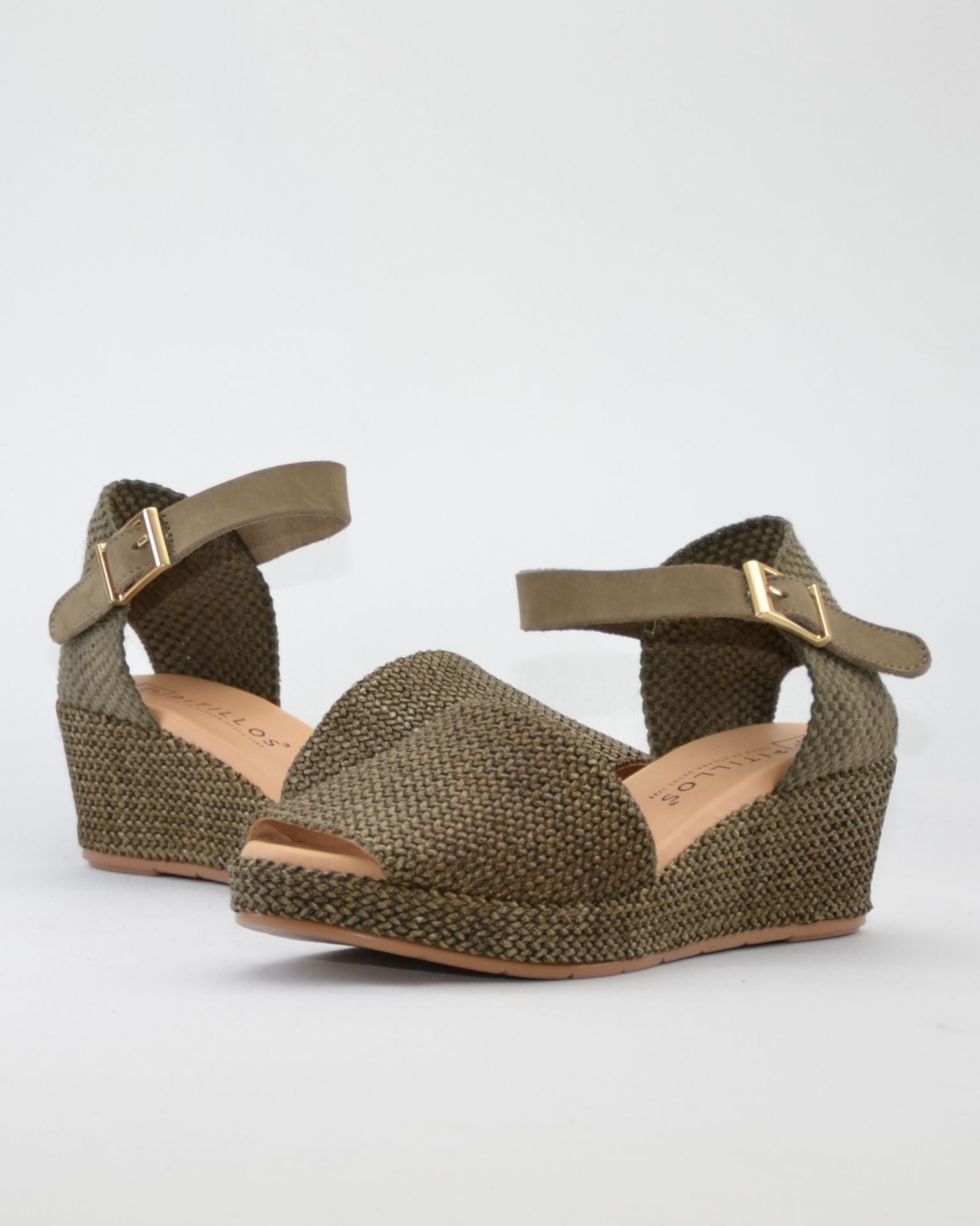 SANDALIA CON CUÑA MUJER PLANTA ACOLCHADA RAFIA KAKI PITILLOS 11260