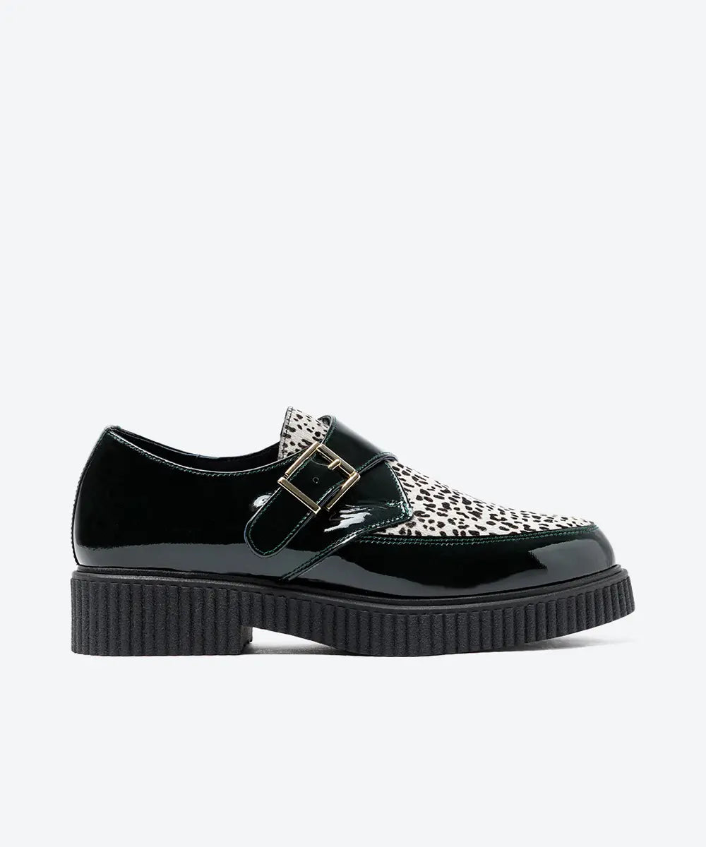 ZAPATO MUJER HEBILLA CHAROL VERDE ANIMAL PRINT LACOMBA CROSSANDRA