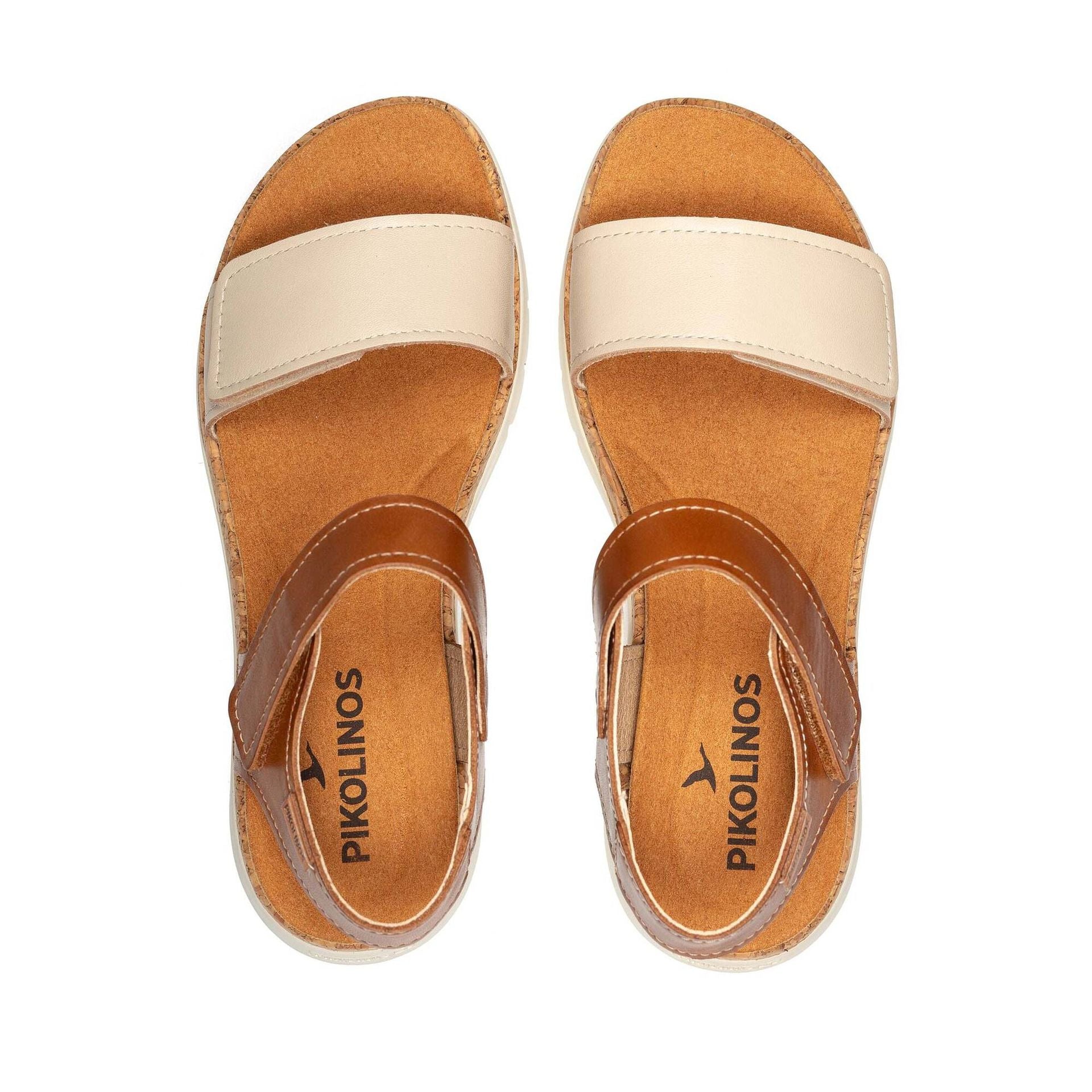 SANDALIA CON VELCRO BICOLOR MARFIL Y CUERO PLANTILLA EXTRAIBLE PIKOLINOS W4N-0940C1