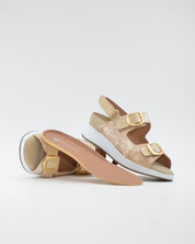 SANDALIA DOS HEBILLAS PLANTILLA EXTRAIBLE MUJER CIERRE TRES VELCROS ANCHO ESPECIAL COLOR BEIGE PIE SANTO 260427