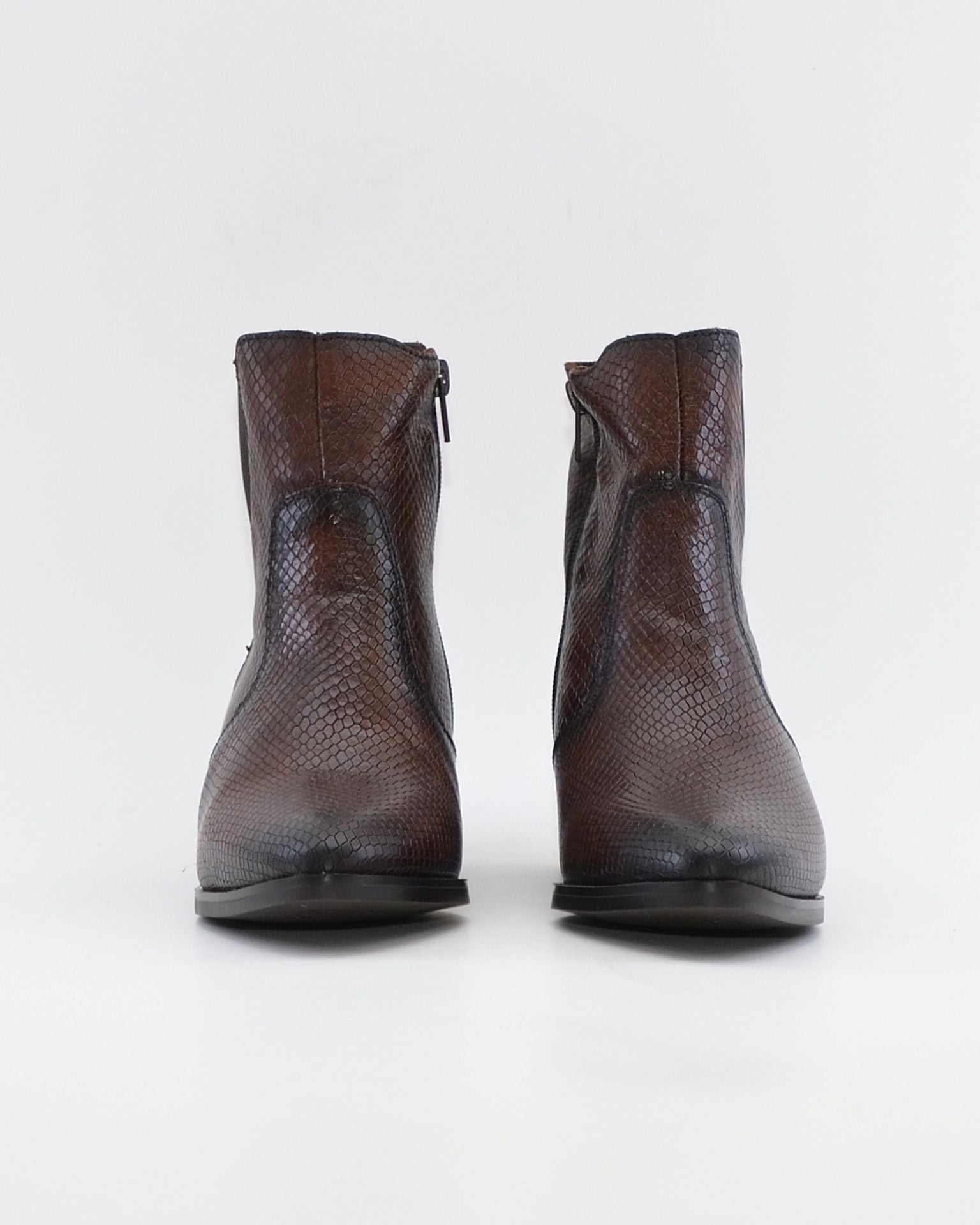BOTIN MUJER TACON ANCHO EFECTO SERPIENTE PIEL MARRON KAOLA 3055