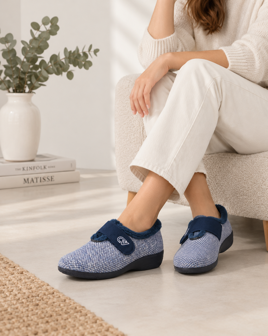 ZAPATILLAS DE CASA MUJER ANCHO ESPECIAL CABRERA 5454 FLORELLA MARINO