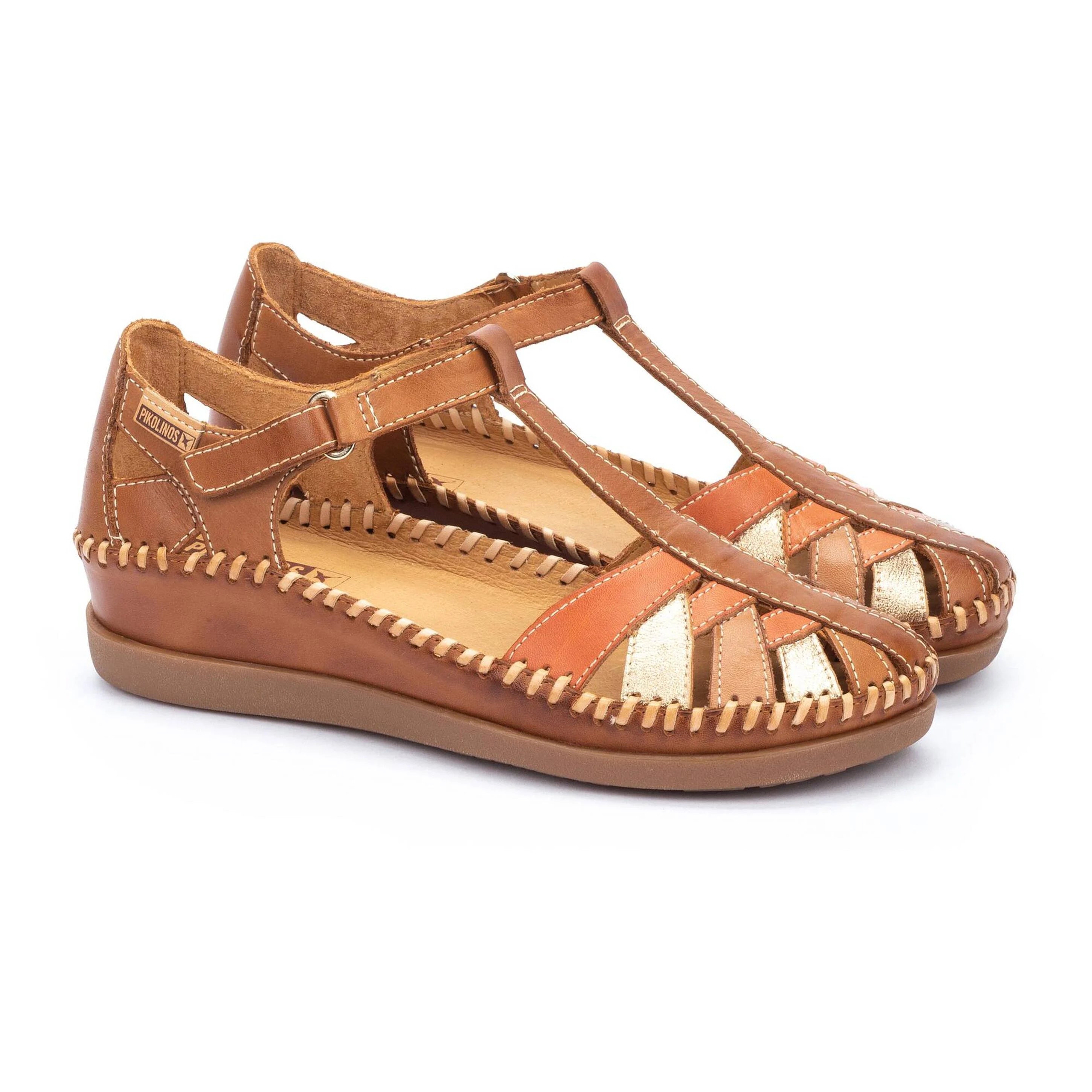 SANDALIA PLANA COLOR CUERO Y CIERRE DE VELCRO PIKOLINOS W8K-0705C1 BRANDY