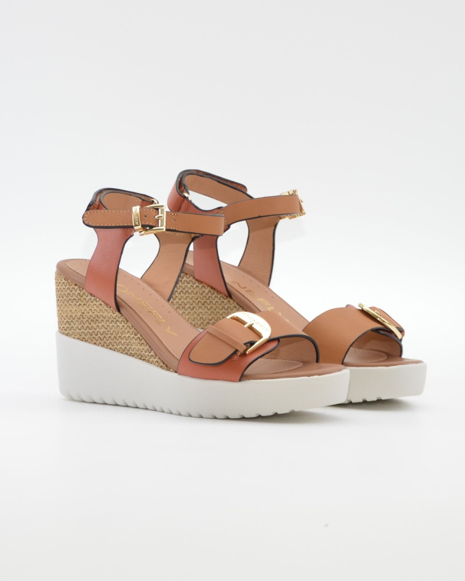SANDALIA CUÑA MUJER STONEFLY ADORNO HEBILLA COMBI TEJA CUERO 222301 EDM