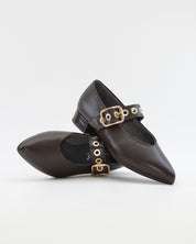 MERCEDITA PLANA PITILLOS PIEL MARRON CHOCOLATE 11672