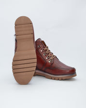 BOTINES DE MUJER EN COLOR BURDEOS PLANOS CON CORDONES