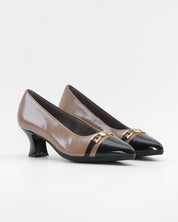ZAPATO SALON PITILLOS COMBINADO TOPO NEGRO CON ADORNO DORADO 11682