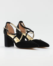 ZAPATO SALÓN MUJER COLOR TERCIOPELO NEGRO TACÓN ANCHO Y TIRAS AZAREY 459M066