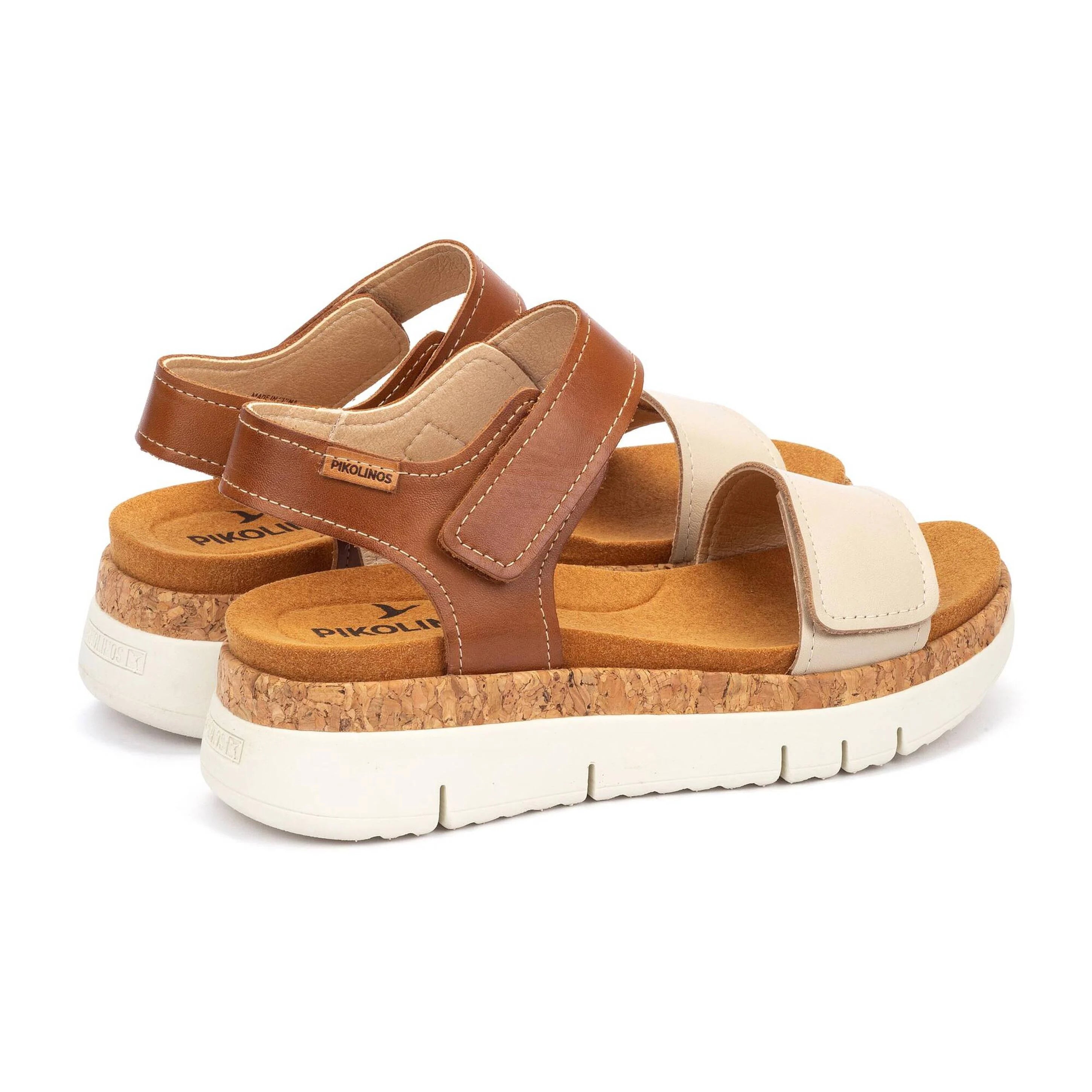 SANDALIA CON VELCRO BICOLOR MARFIL Y CUERO PLANTILLA EXTRAIBLE PIKOLINOS W4N-0940C1