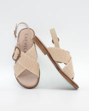 SANDALIA MUJER PLANA BEIGE CON DETALLES EN CUERDA TRENZADA CARMELA 163160