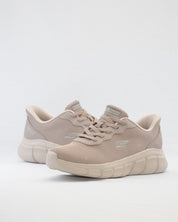 SNEAKERS MUJER SKECHERS 117324 TPE TAUPE CORDON ELÁSTICO SLIP-INS