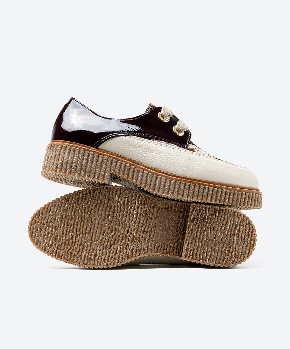 ZAPATO CORDON MUJER BEIGE CHAROL MARRON POTRO ANIMAL LACOMBA ALPINA