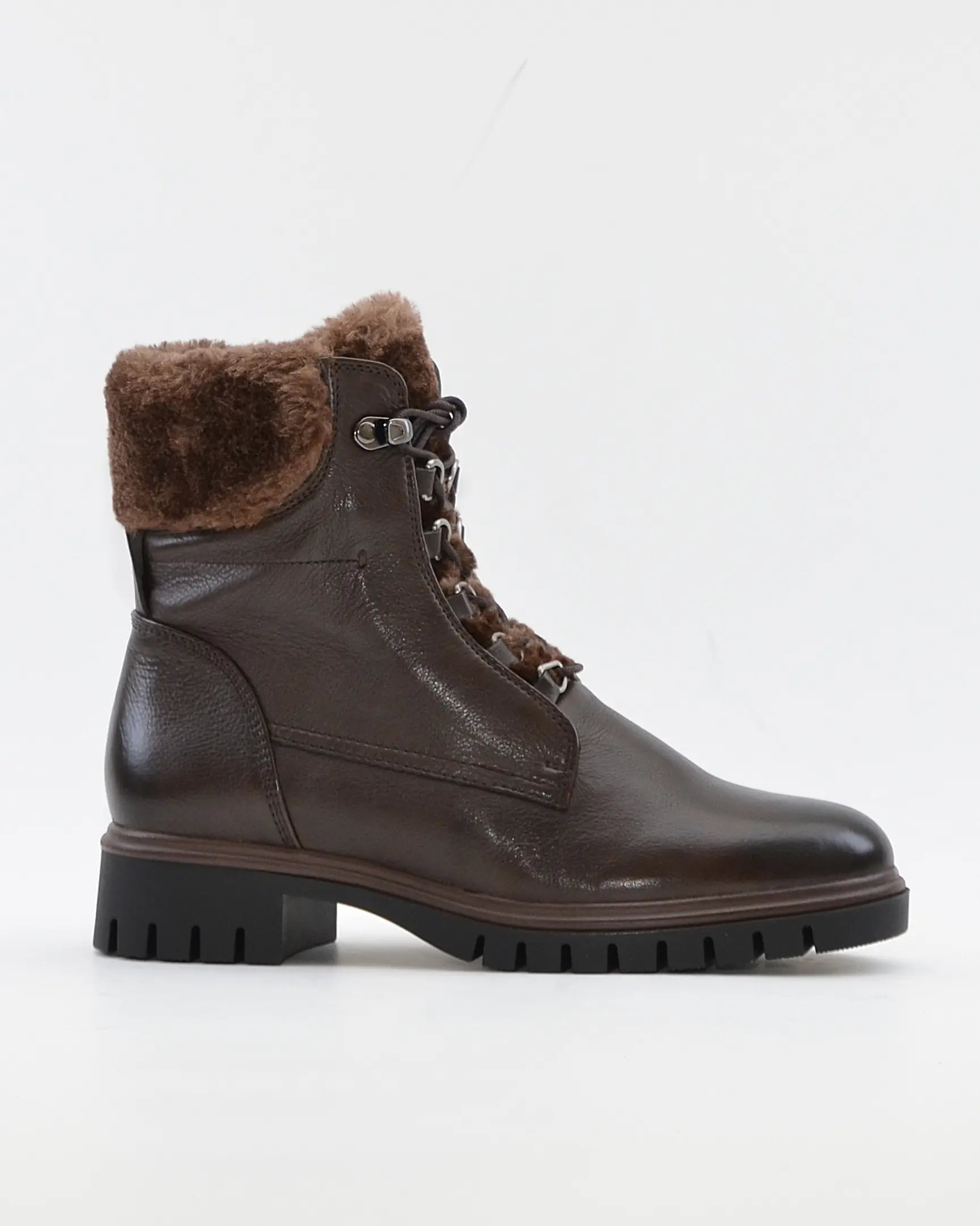BOTIN PLANO MUJER CORDONES Y CREMALLERA COLOR  MARRON CHOCOLATE CON PELO REGARDE LE CIEL JUSTINA 02 COFFE