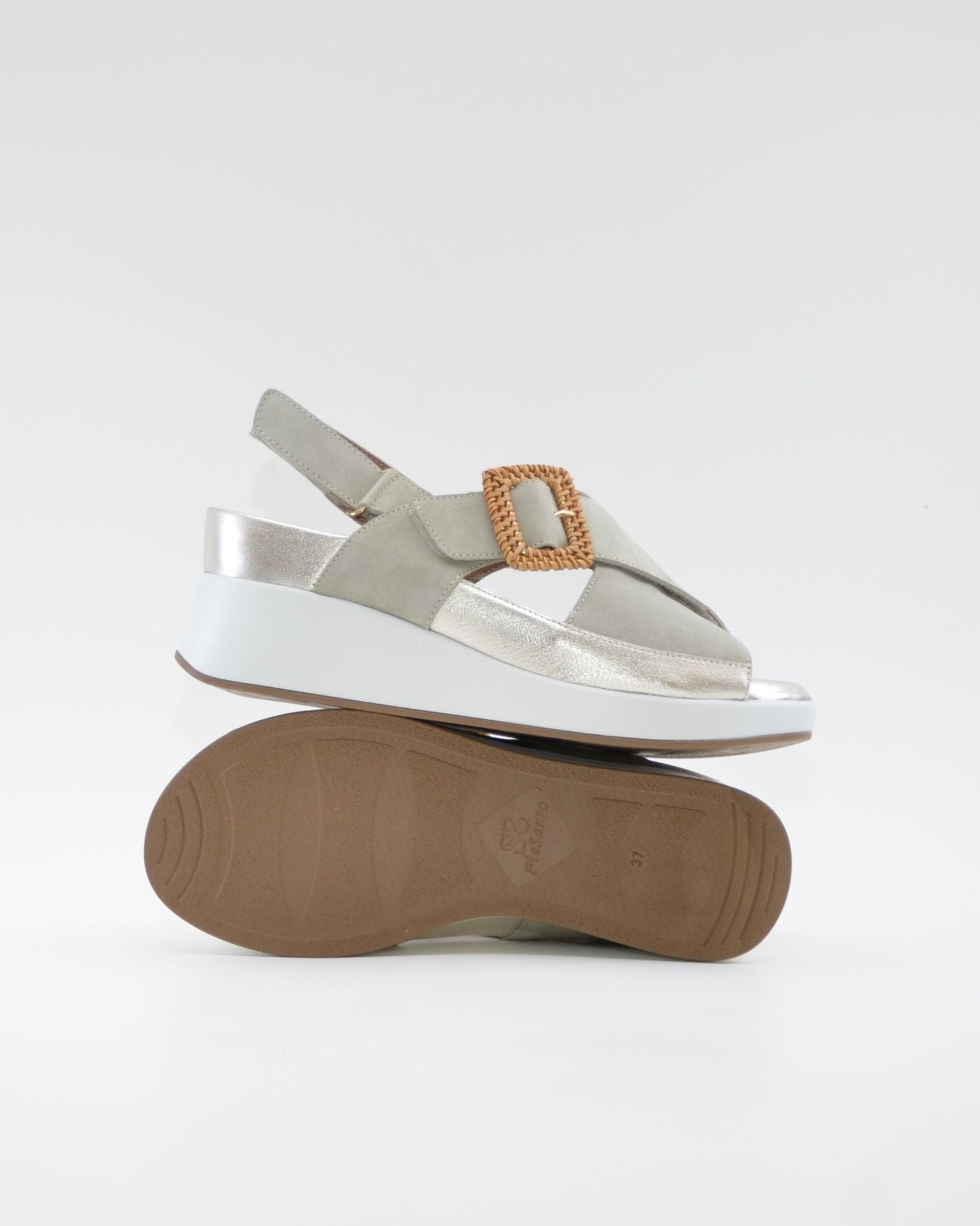 SANDALIA CRUZADA CUÑA PLANTILLA EXTRAIBLE MUJER DOS VELCROS AD.HEBILLA ANCHO ESPECIAL COLOR VERDE EUCALIPTO PIE SANTO 260383