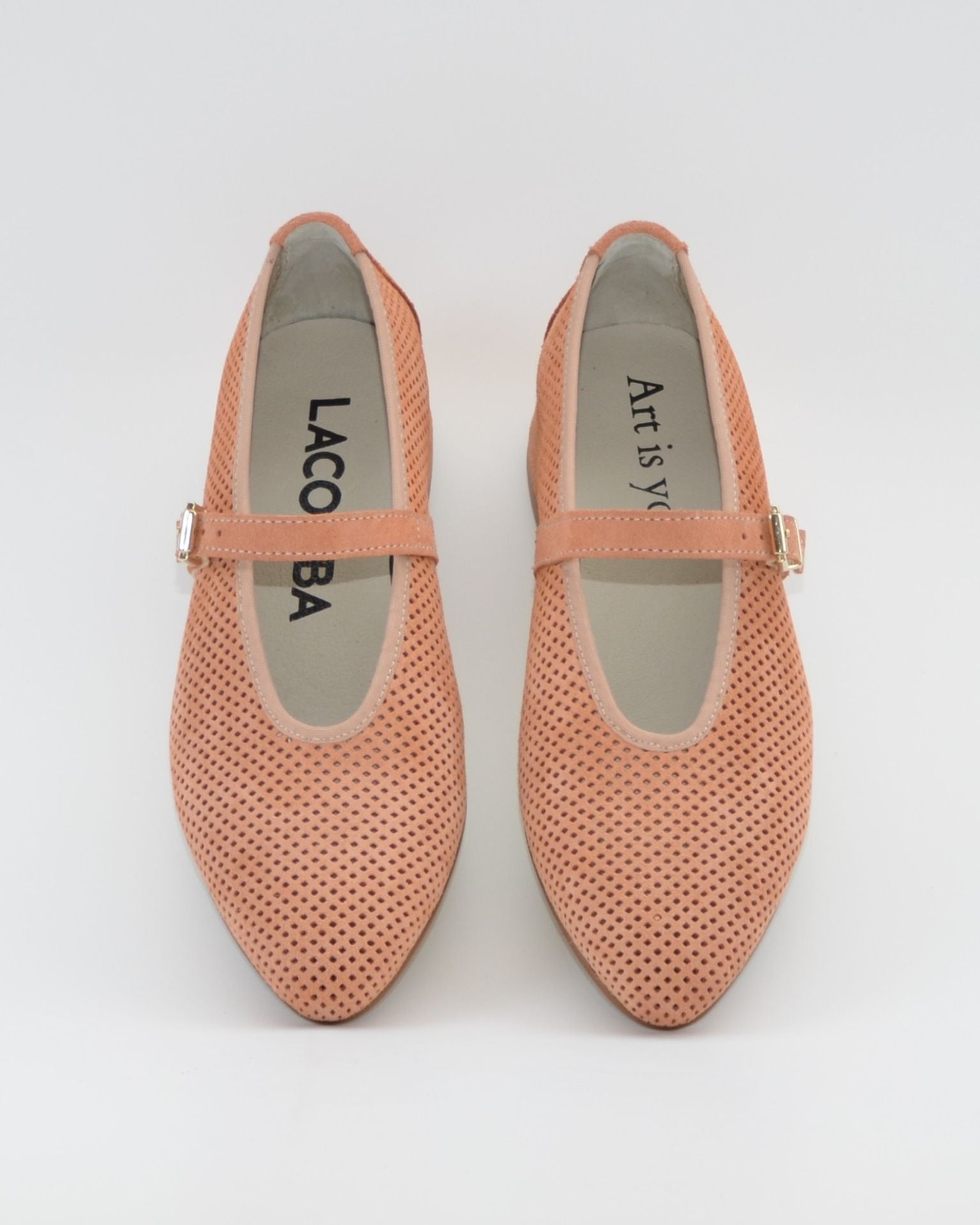 MERCEDITAS DE PIEL COLOR SALMON CON CORREA Y HEBILLA LACOMBA BLOSSOM