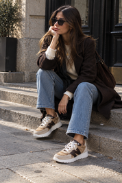 ZAPATO DE CORTE DEPORTIVO WONDERS A-24111 CONBINADO TAUPE MARRON