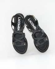 SANDALIA MUJER PLANA PIEL COLOR NEGRO TACHAS LACOMBA BOUGAIN