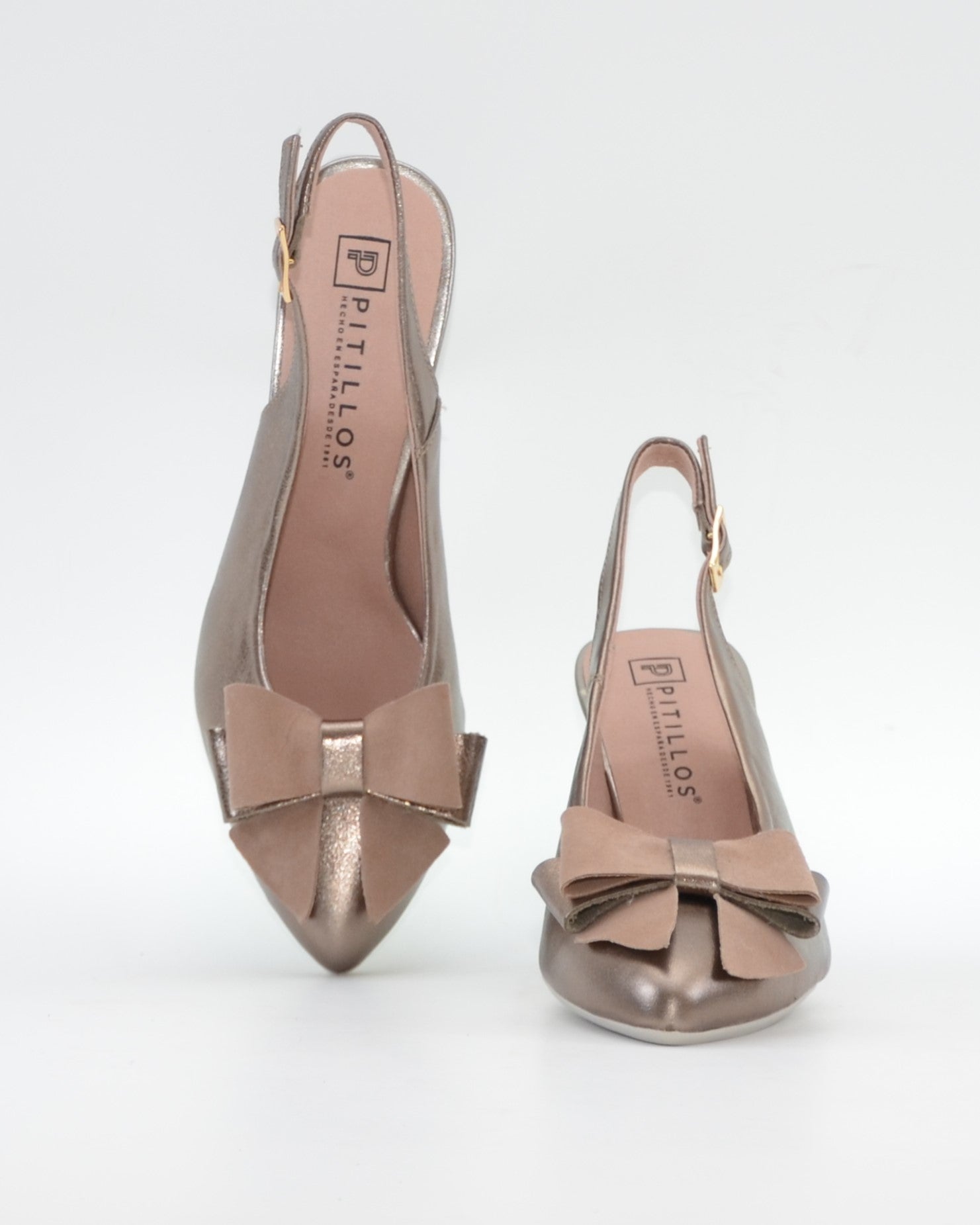 ZAPATO SALON DESTALONADO ADORNO LAZO PITILLOS 11191 BRONCE