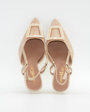 ZAPATO FIESTA MUJER TEJIDO BEIGE ADORNO METÁLICO CAYETANO 56022
