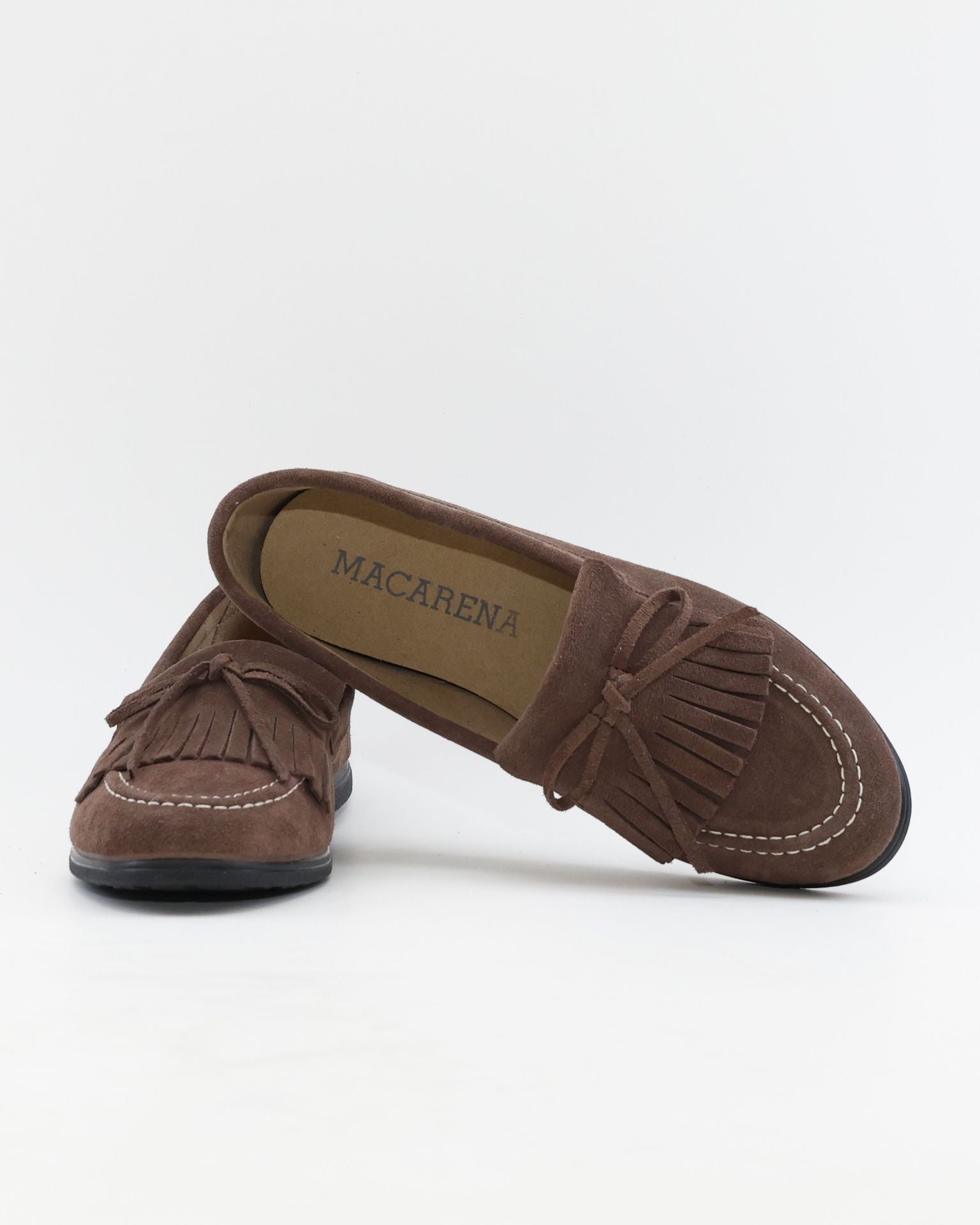 MOCASINES MUJER CON FLECOS EN PIEL COLOR MARRON MACARENA RANIA 69 NOISETTE