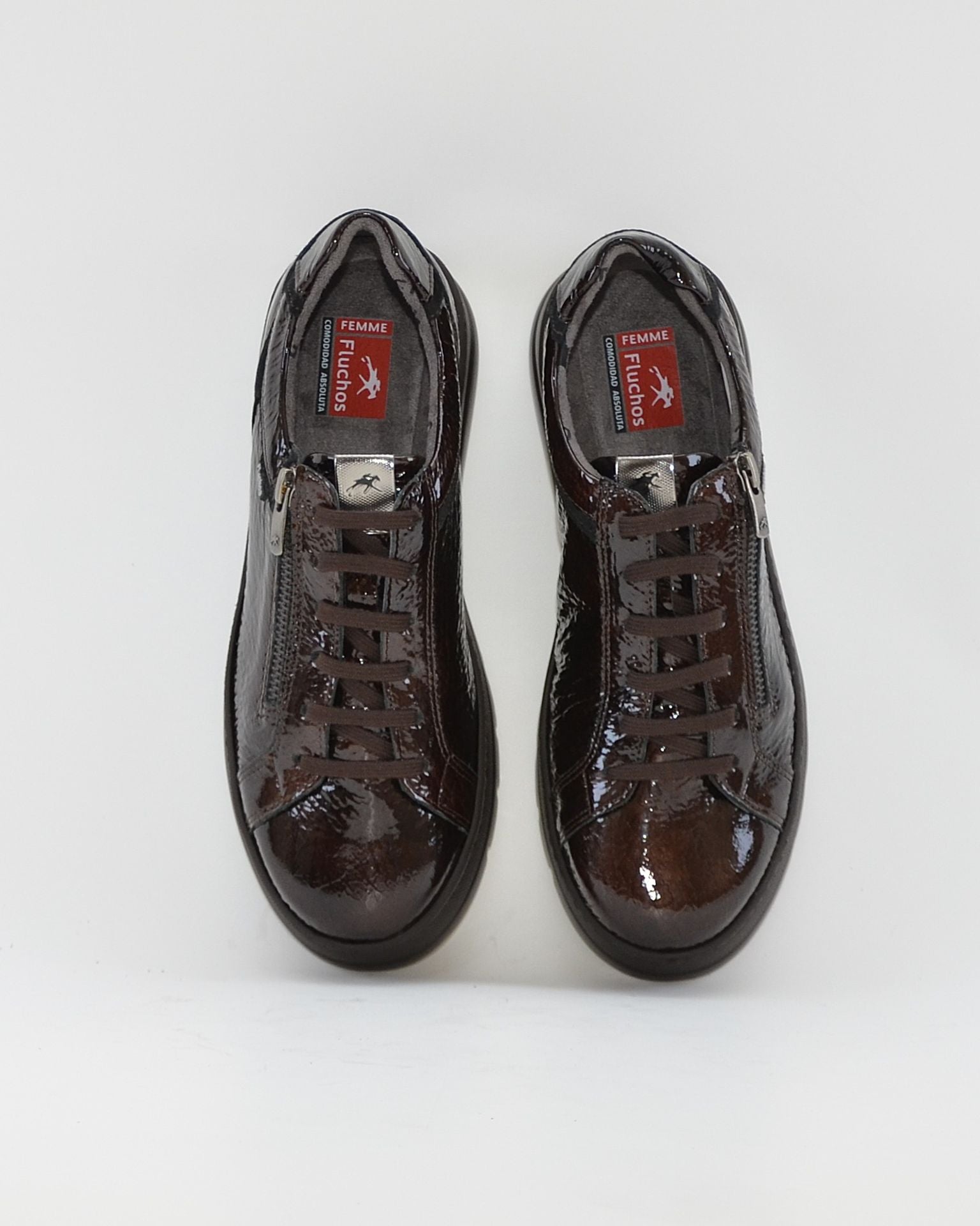 ZAPATO CASUAL MUJER PLANO FLUCHOS POMPASF1666 CHAROL CAFÉ