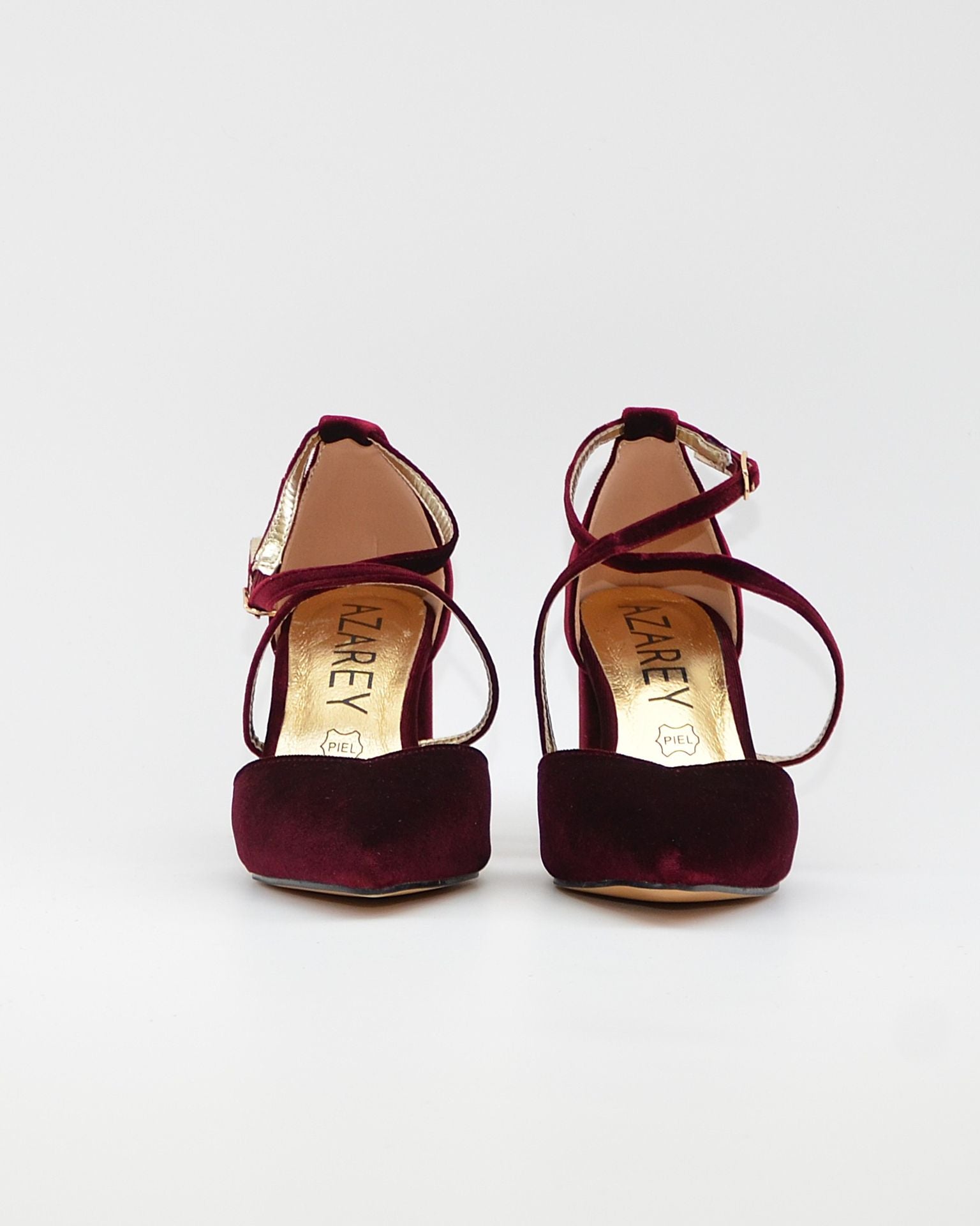 ZAPATO SALÓN MUJER COLOR TERCIOPELO BURDEOS TACÓN ANCHO Y TIRAS AZAREY 459M066