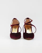 ZAPATO SALÓN MUJER COLOR TERCIOPELO BURDEOS TACÓN ANCHO Y TIRAS AZAREY 459M066