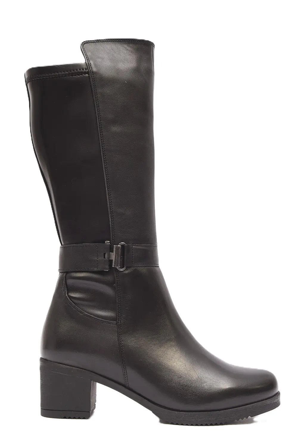 BOTA MUJER NEGRO TACON CUADRADO  CREMALLERA Y LICRA LATERAL  L-1304