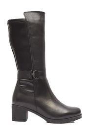 BOTA MUJER NEGRO TACON CUADRADO  CREMALLERA Y LICRA LATERAL  L-1304