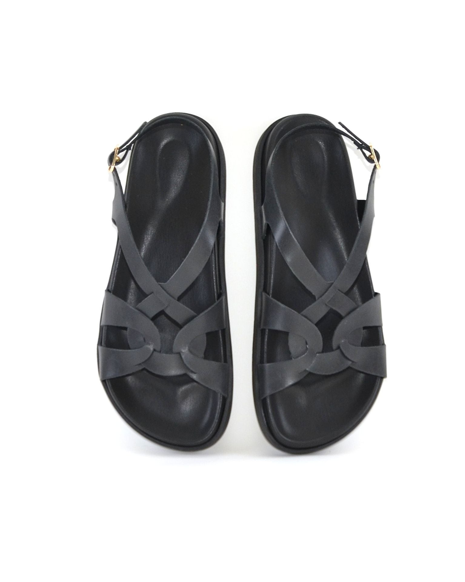 SANDALIA BIO PIEL COLOR NEGRO PLANTA FORRADA LACOMBA CROW