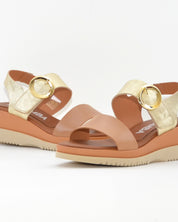 SANDALIA CUÑA MUJER PIEL COMBI CUERO ORO LACOMBA GENTIAN
