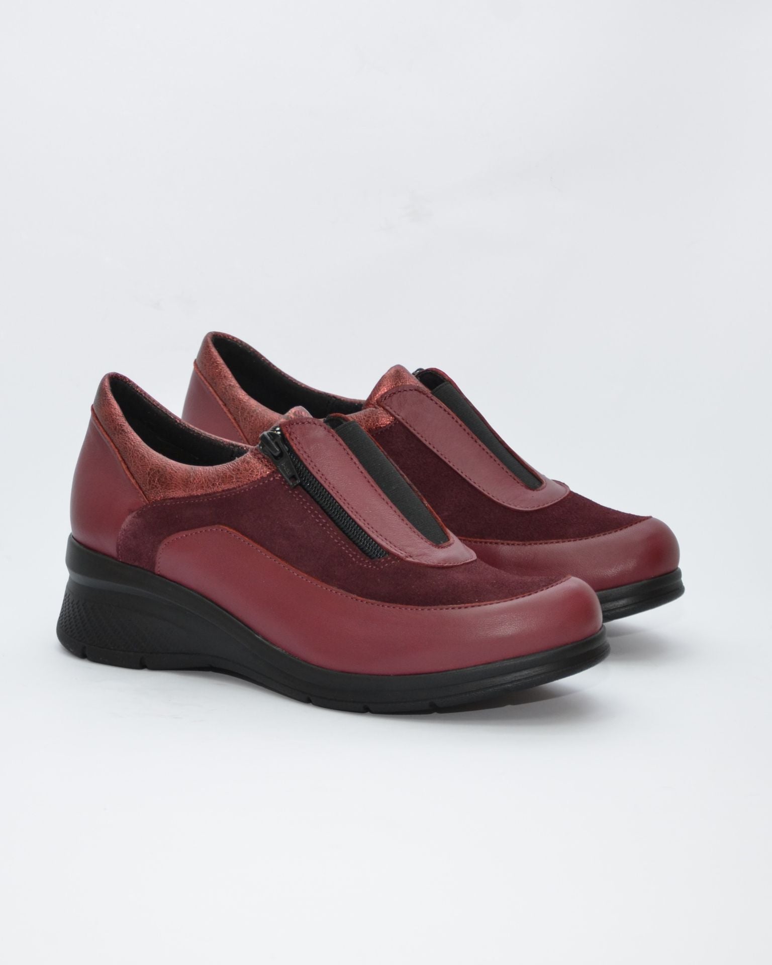 ZAPATO MUJER CUÑA BURDEOS ELÁSTICO Y CREMALLERA 8099 CONFORT CLASS