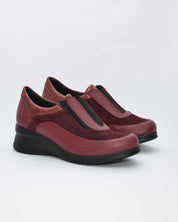 ZAPATO MUJER CUÑA BURDEOS ELÁSTICO Y CREMALLERA 8099 CONFORT CLASS