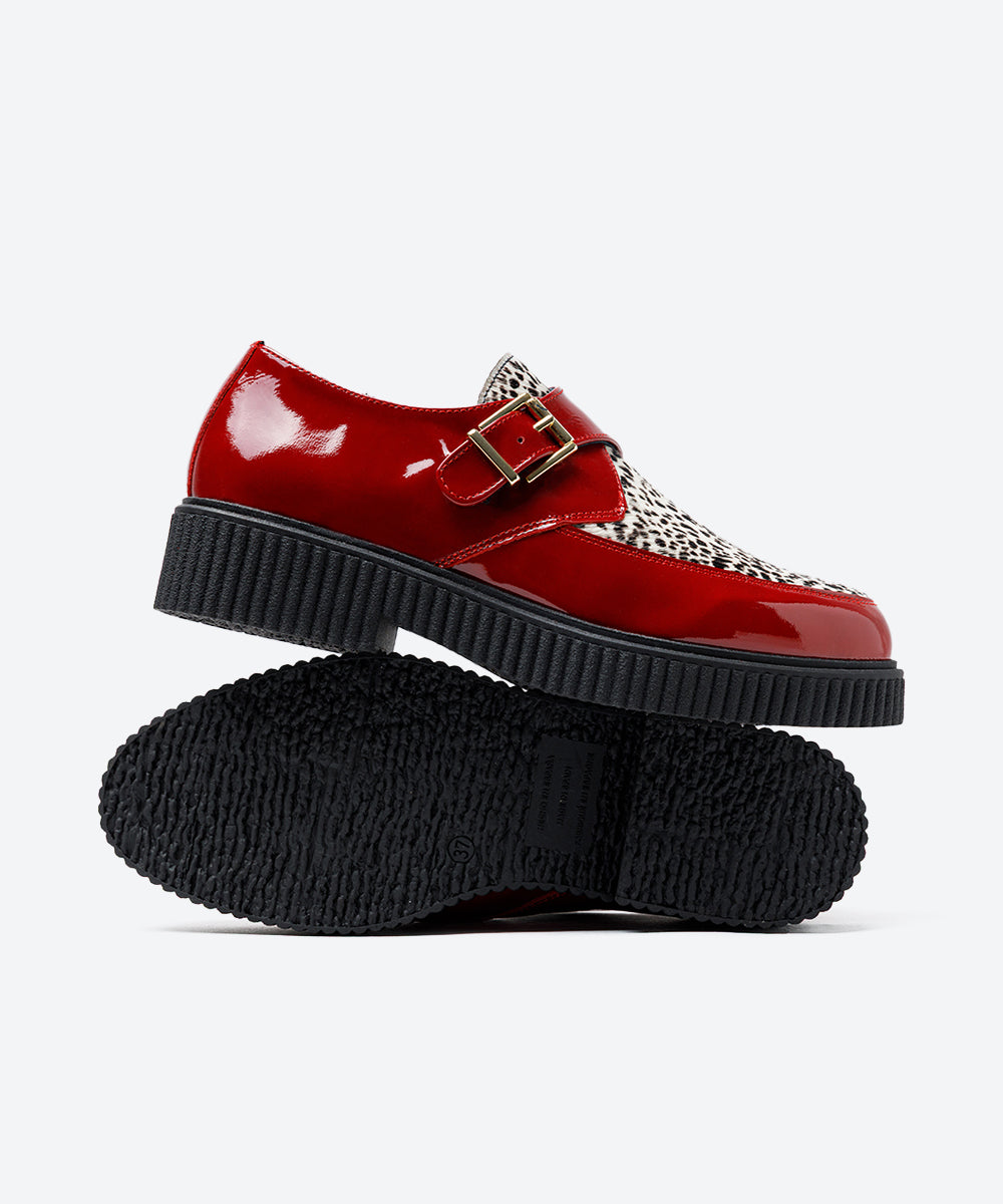 ZAPATO MUJER HEBILLA CHAROL ROJO ANIMAL PRINT LACOMBA ANEMONE