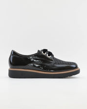 ZAPATO CASUAL MUJER PITILLOS CORDON PLANTILLA EXTRAIBLE 11555 CHAROL NEGRO
