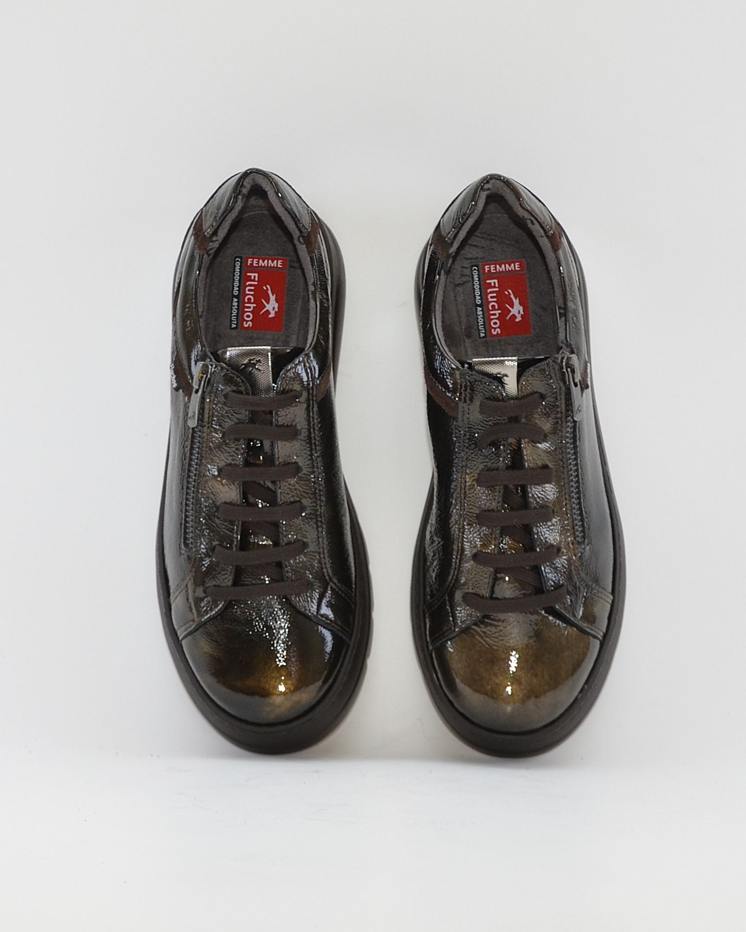 ZAPATO CASUAL MUJER PLANO FLUCHOS POMPASF1666 CHAROL OLIVA